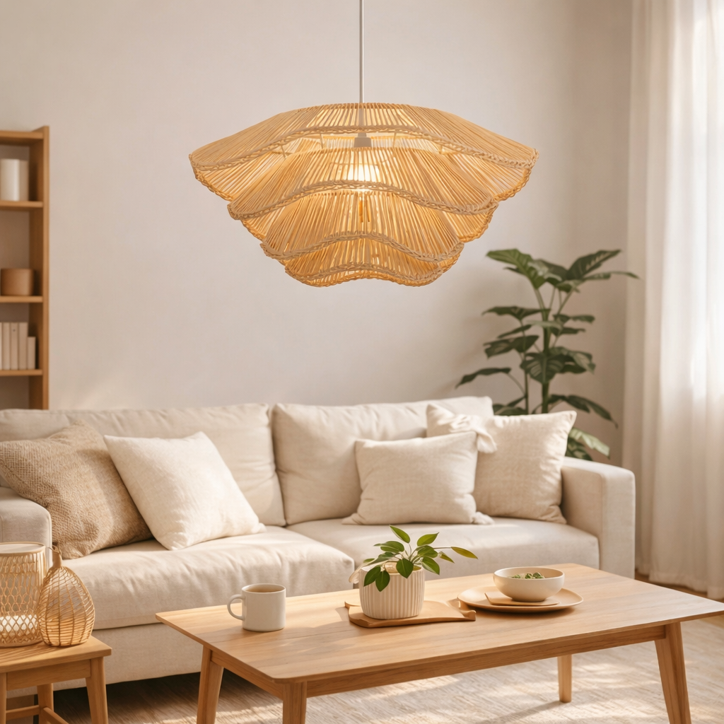 Luxury Layered Rattan Pendant Light Wave Design Designer Hanging Lamp