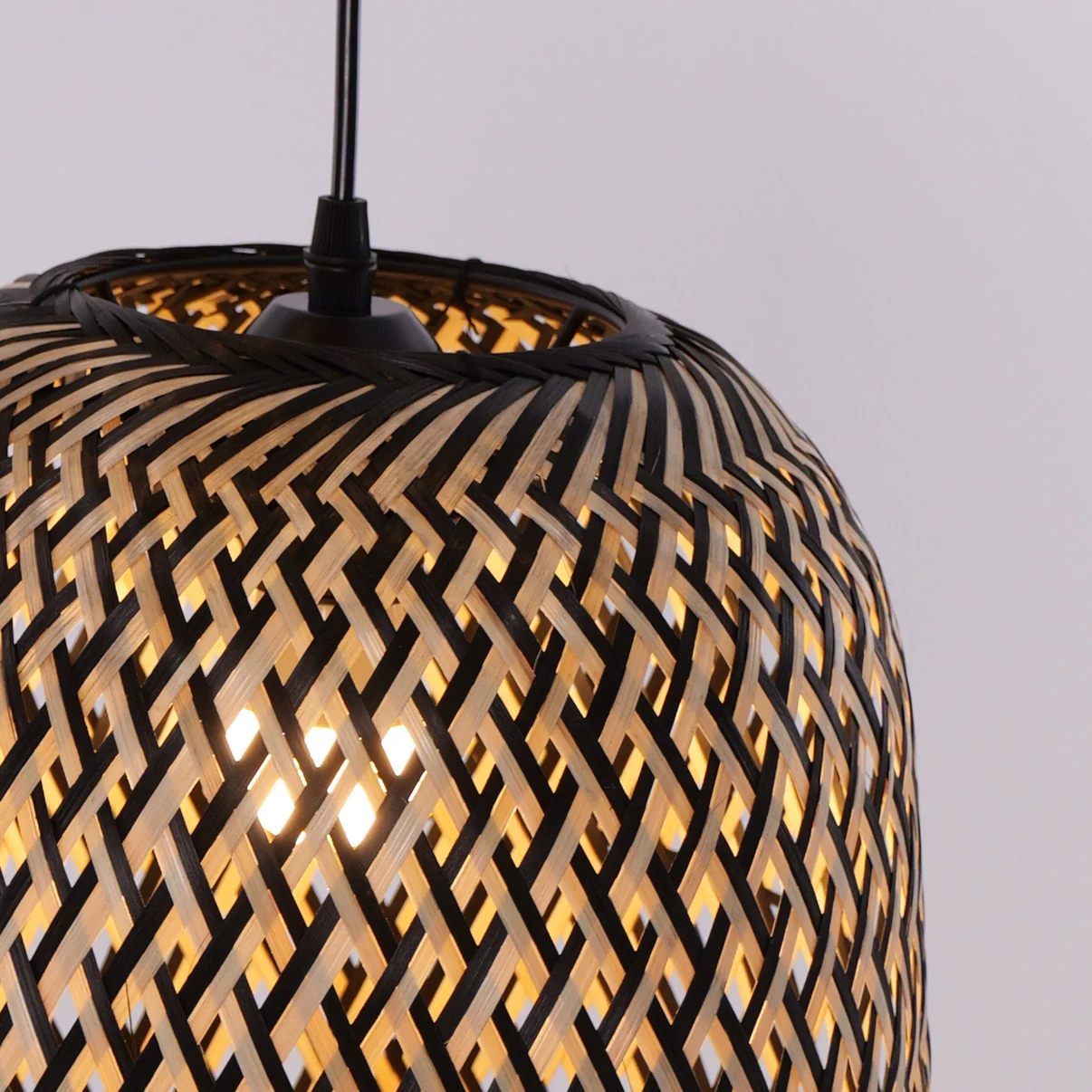 Modern Bamboo Pendant Light Set 3 Lights Woven Hanging Ceiling Lamp