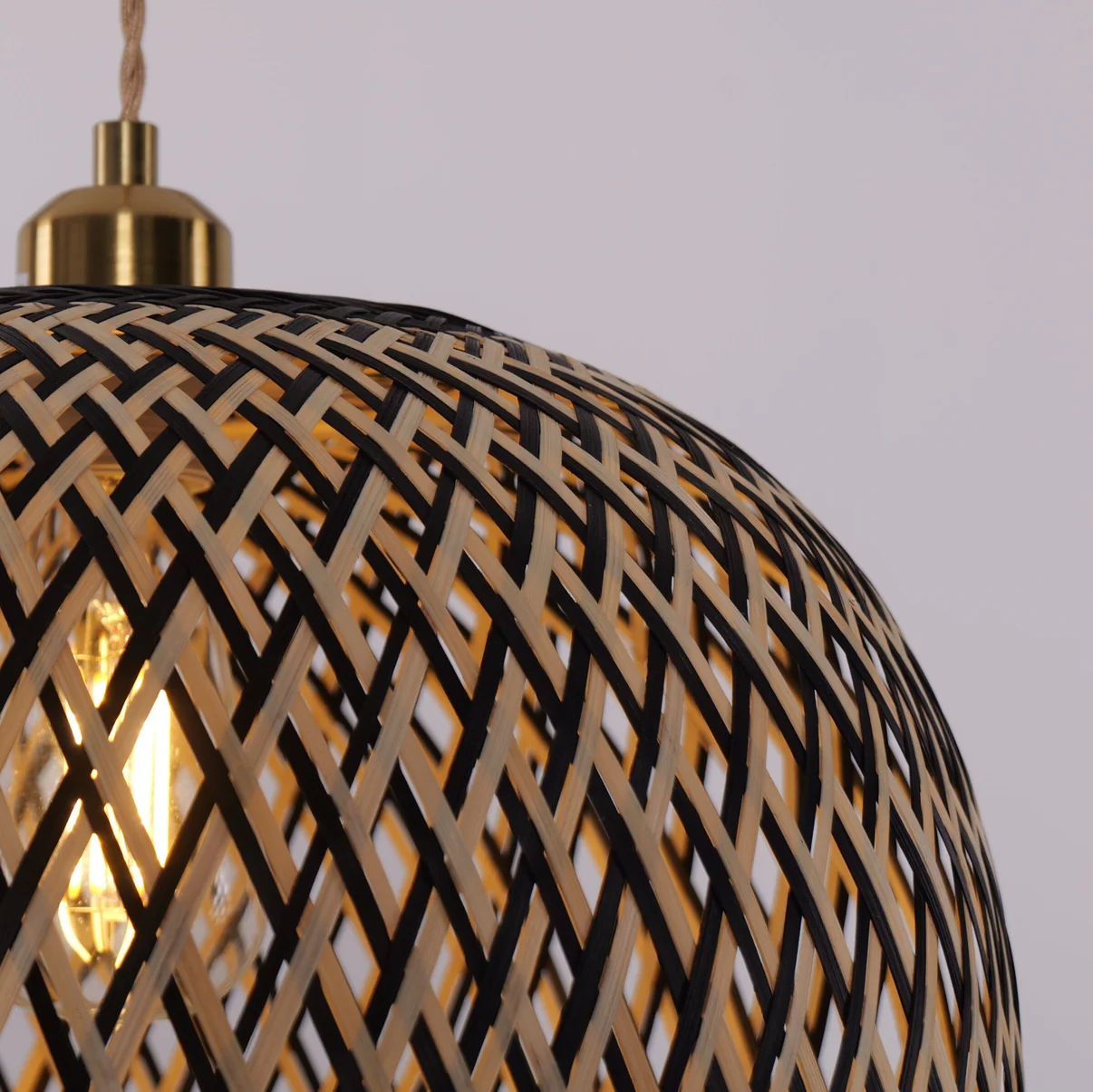 Round Bamboo Woven Pendant Light Natural Hanging Ceiling Lamp