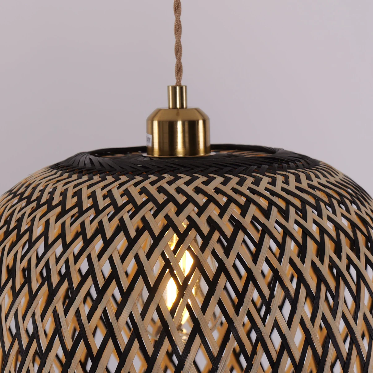 Round Bamboo Woven Pendant Light Natural Hanging Ceiling Lamp