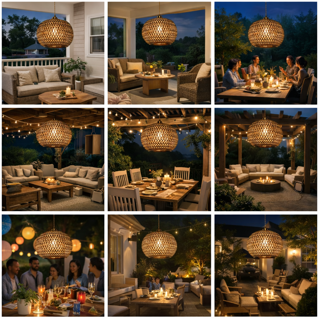 Round Bamboo Woven Pendant Light Natural Hanging Ceiling Lamp