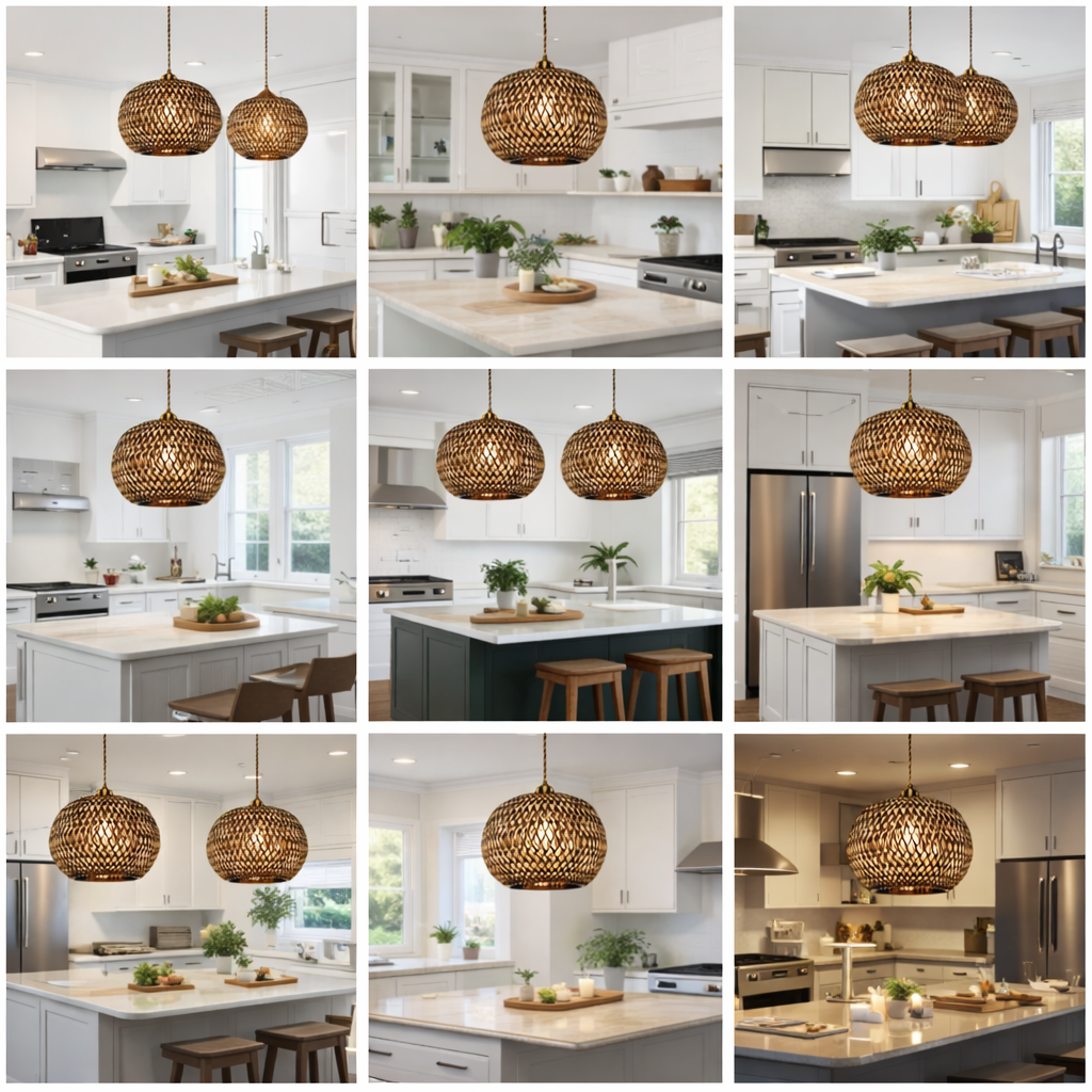 Round Bamboo Woven Pendant Light Natural Hanging Ceiling Lamp