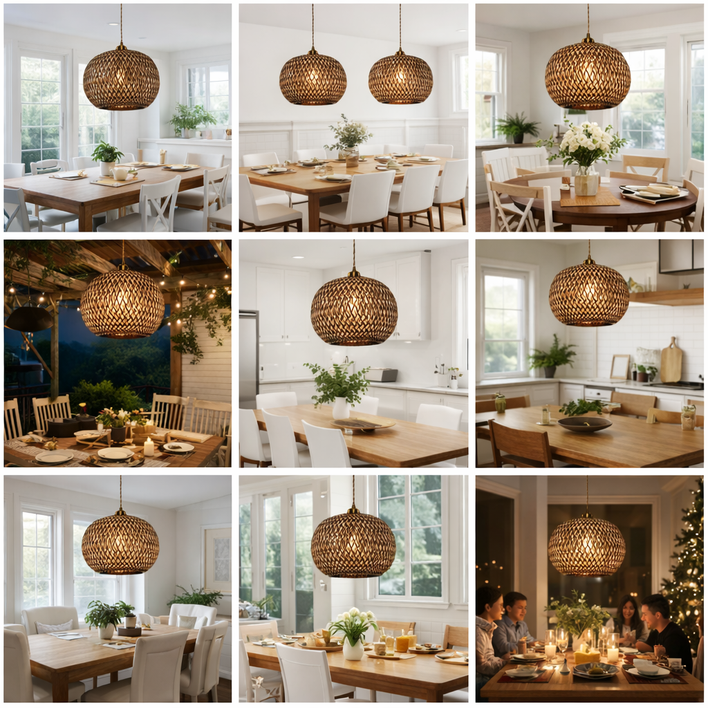 Round Bamboo Woven Pendant Light Natural Hanging Ceiling Lamp