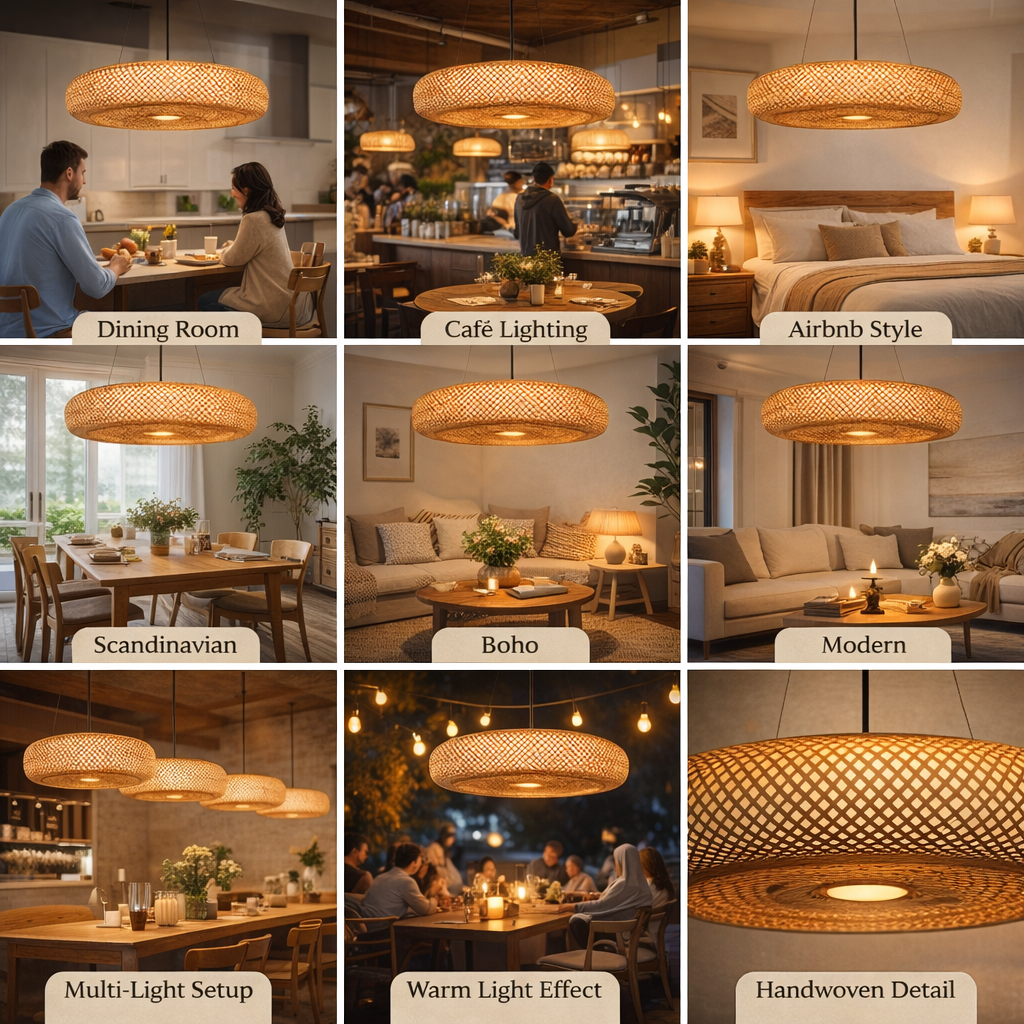 Premium Handwoven Natural Bamboo Pendant Light for Hospitality & Commercial Projects
