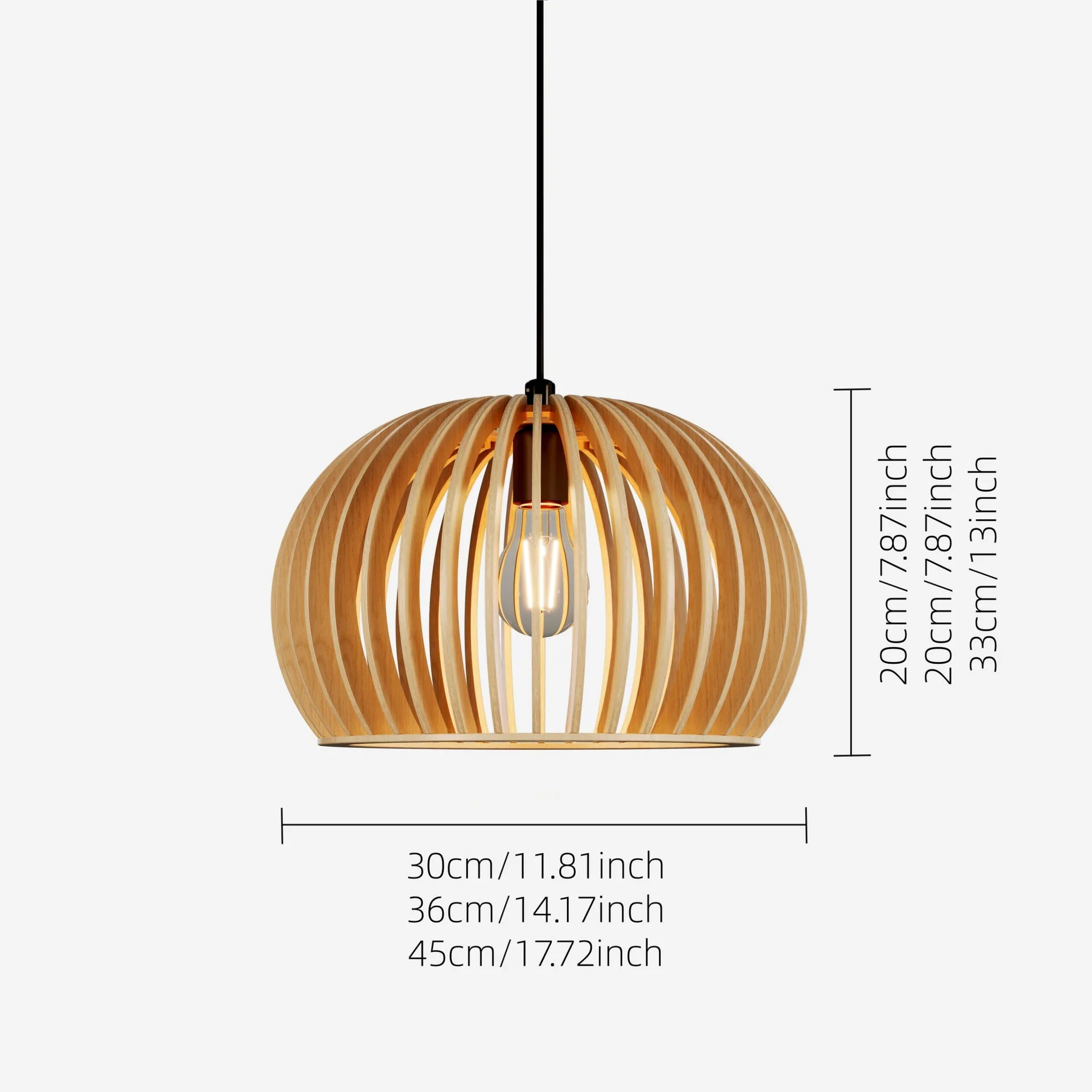 Shadome Natural Wood Pumpkin Pendant Light Modern Wooden Slat Hanging Lamp