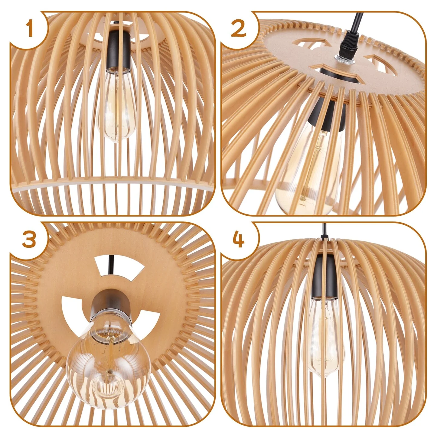 Shadome Natural Wood Pumpkin Pendant Light Modern Wooden Slat Hanging Lamp