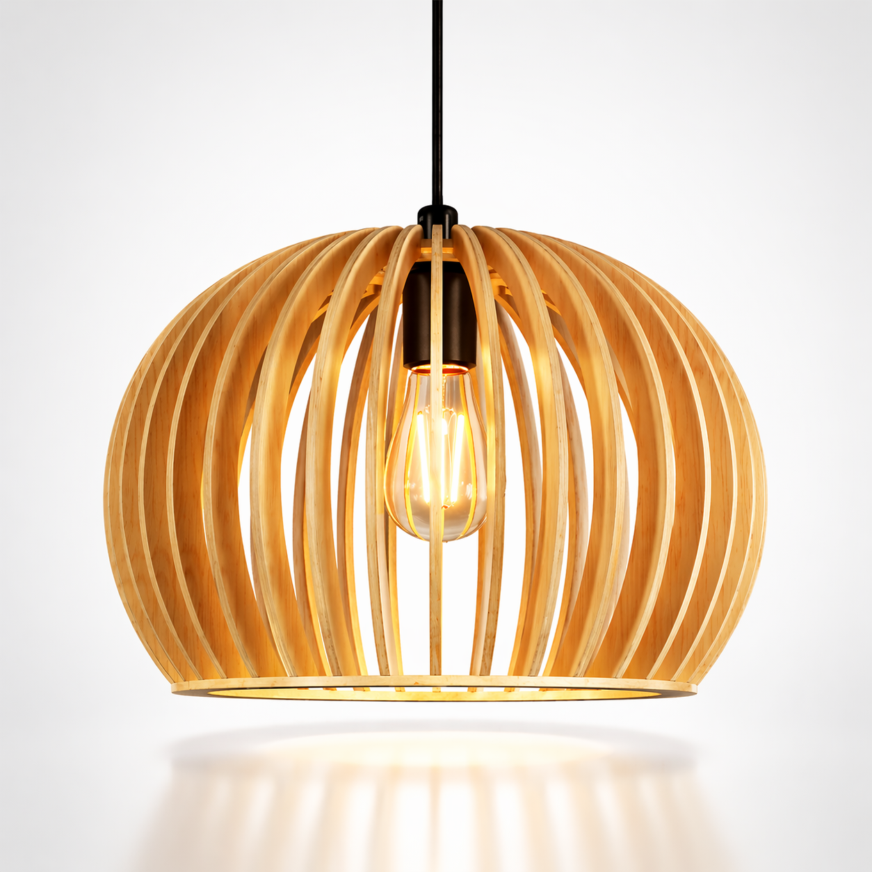 Shadome Natural Wood Pumpkin Pendant Light Modern Wooden Slat Hanging Lamp