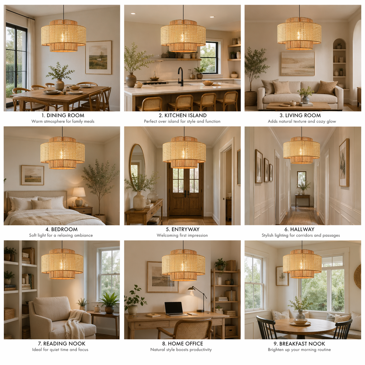 Double Layer Hemp Rope & Rattan Pendant Light Drum Shape Natural Woven Hanging Lamp