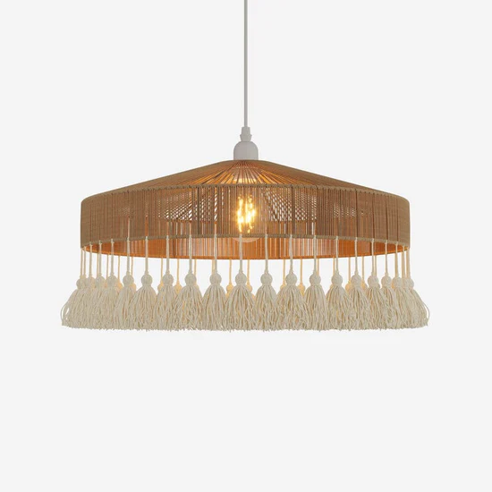 Tassel Breeze Woven Pendant Light Handcrafted Paper Rope Boho Ceiling Lamp