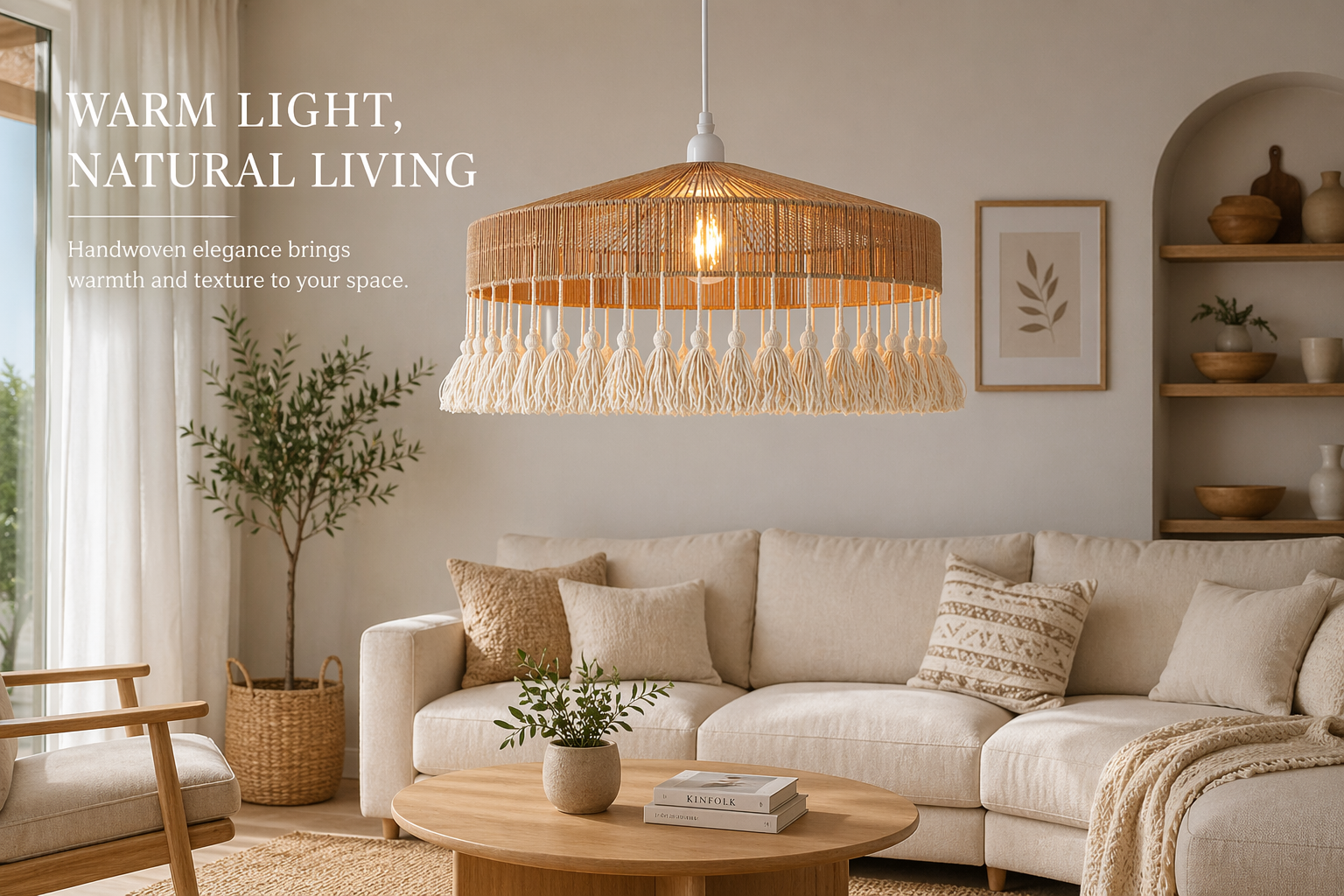 Tassel Breeze Woven Pendant Light Handcrafted Paper Rope Boho Ceiling Lamp
