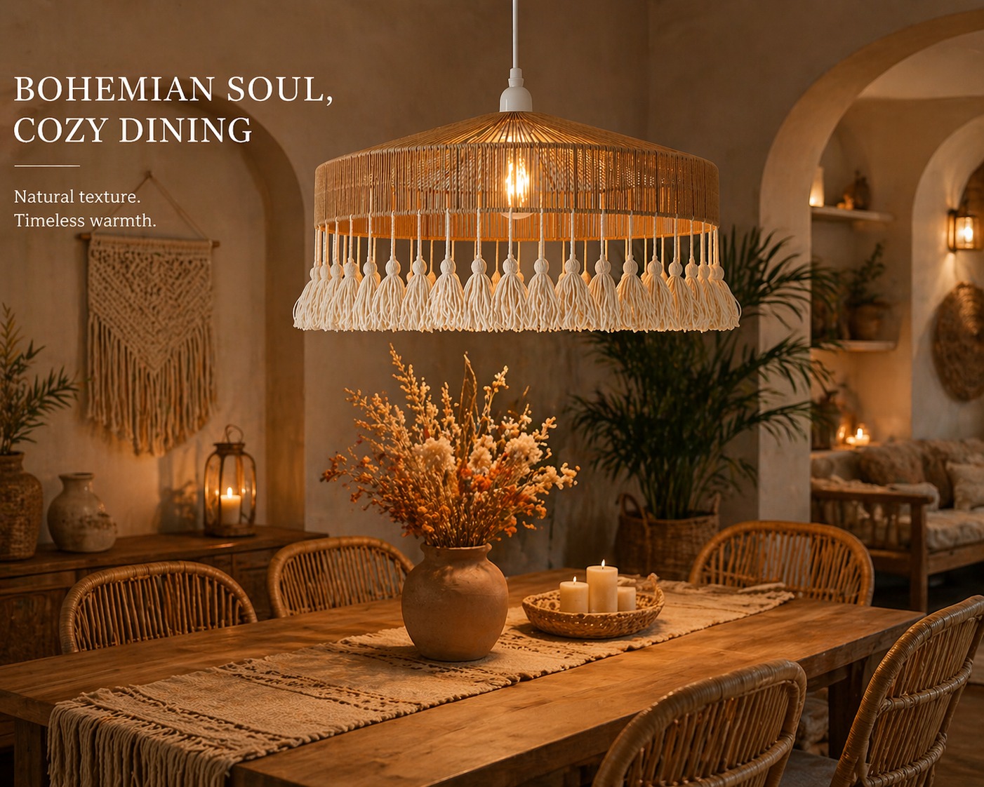 Tassel Breeze Woven Pendant Light Handcrafted Paper Rope Boho Ceiling Lamp