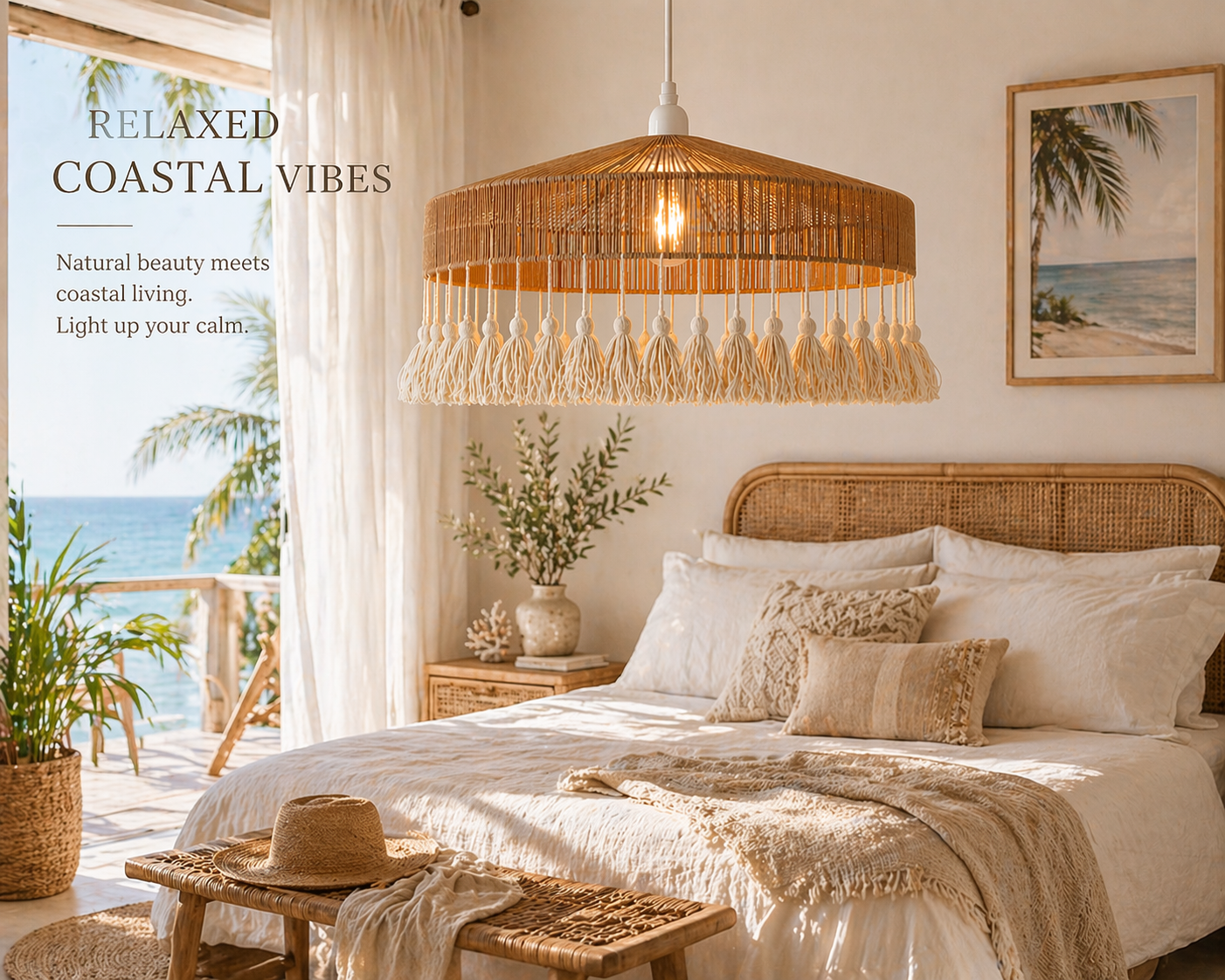 Tassel Breeze Woven Pendant Light Handcrafted Paper Rope Boho Ceiling Lamp