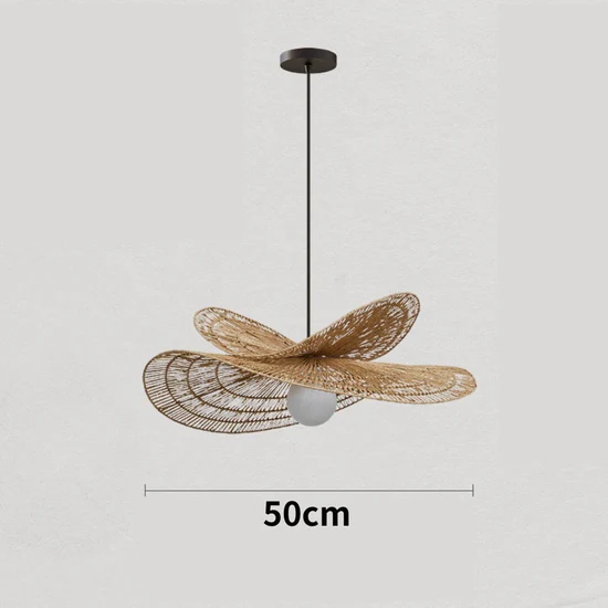 Natural Dome Woven Rattan Pendant Light Handmade Boho Ceiling Lamp