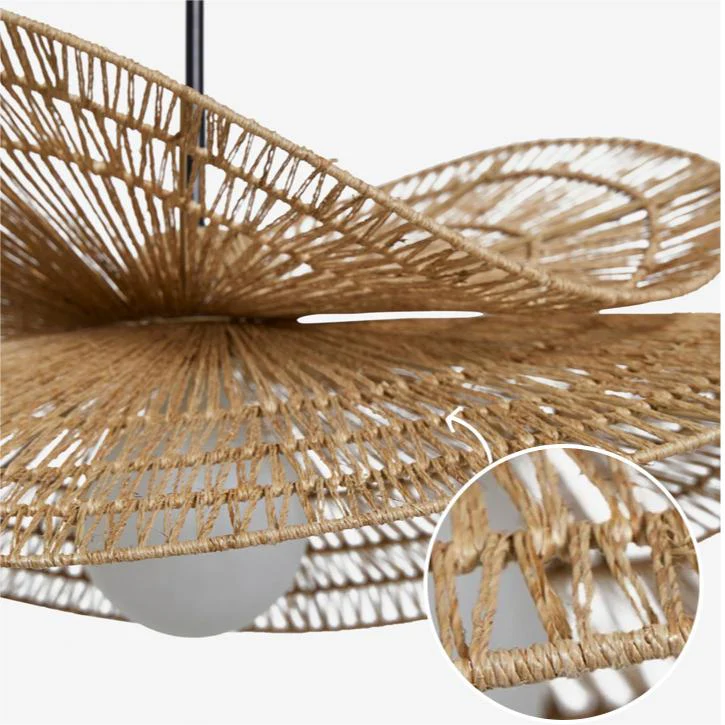 Natural Dome Woven Rattan Pendant Light Handmade Boho Ceiling Lamp