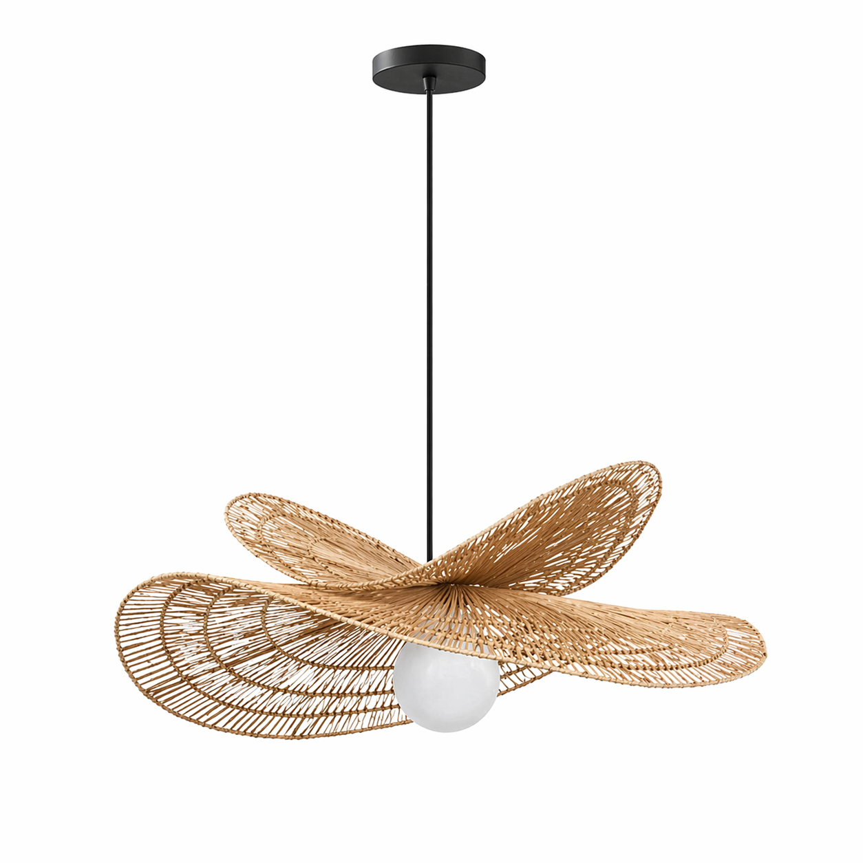 Natural Dome Woven Rattan Pendant Light Handmade Boho Ceiling Lamp