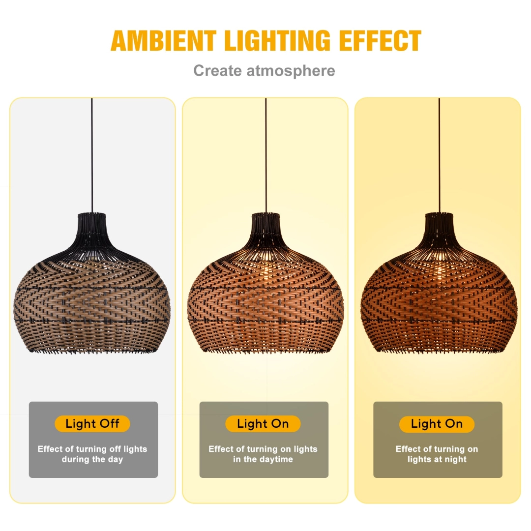 Handwoven Rattan Pendant Light – Modern Boho Wicker Hanging Lamp for Hospitality & Residential Projects