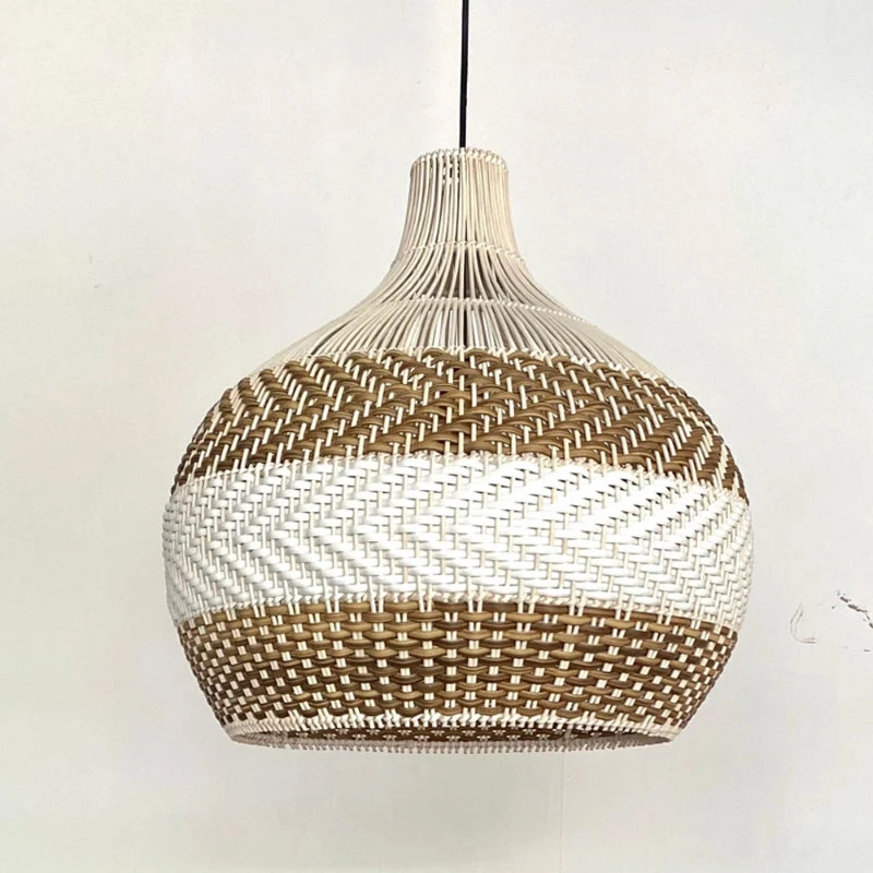 Handwoven Two-Tone Rattan Pendant Light – Modern Organic Hanging Lamp for Hospitality & Interior Design Projects