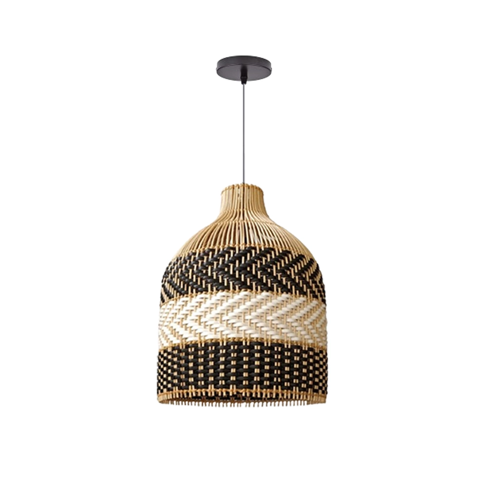 Black & Natural Handwoven Rattan Pendant Light – Modern Boho Hanging Lamp for Hospitality & Interior Projects