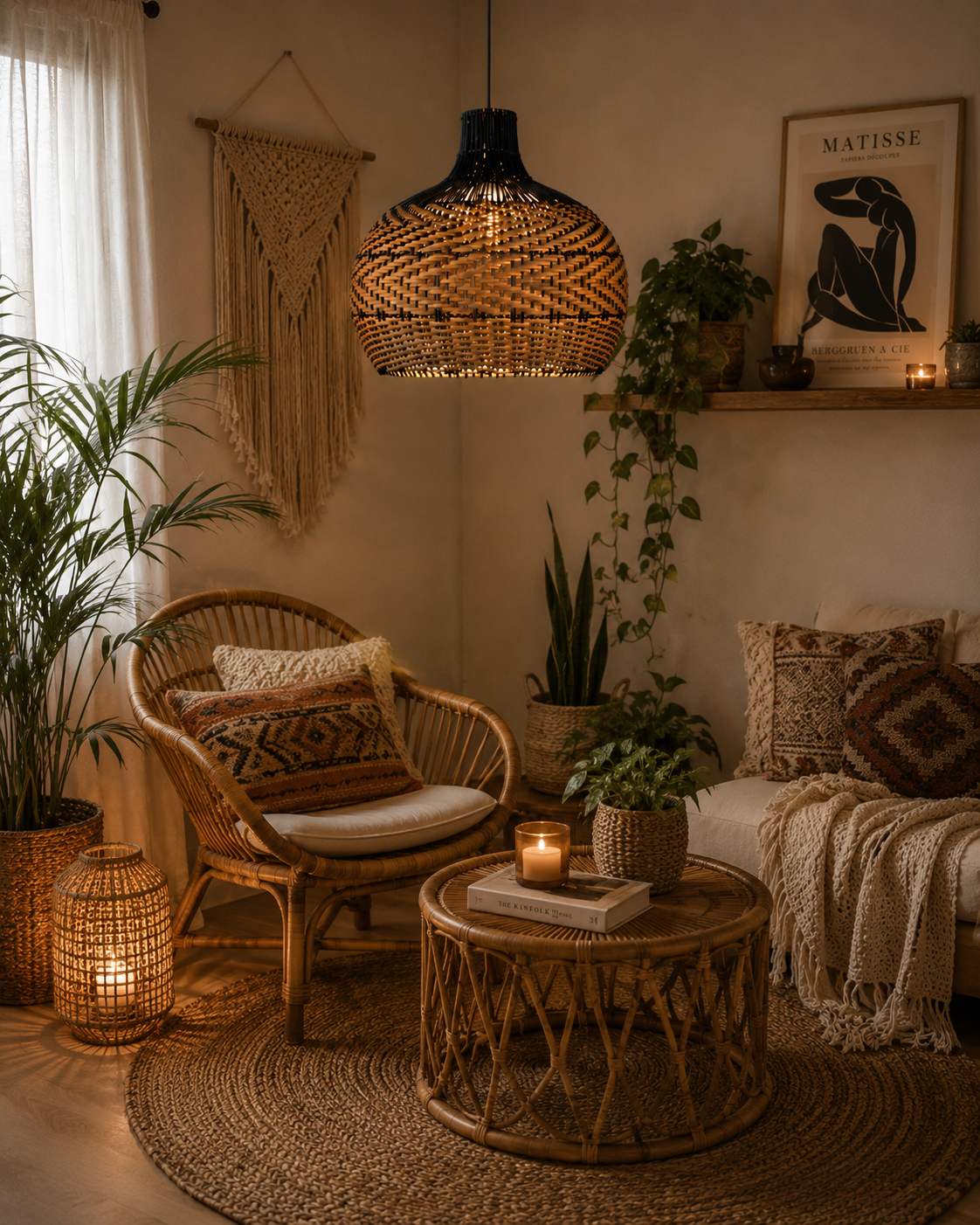 Handwoven Rattan Pendant Light – Modern Boho Wicker Hanging Lamp for Hospitality & Residential Projects