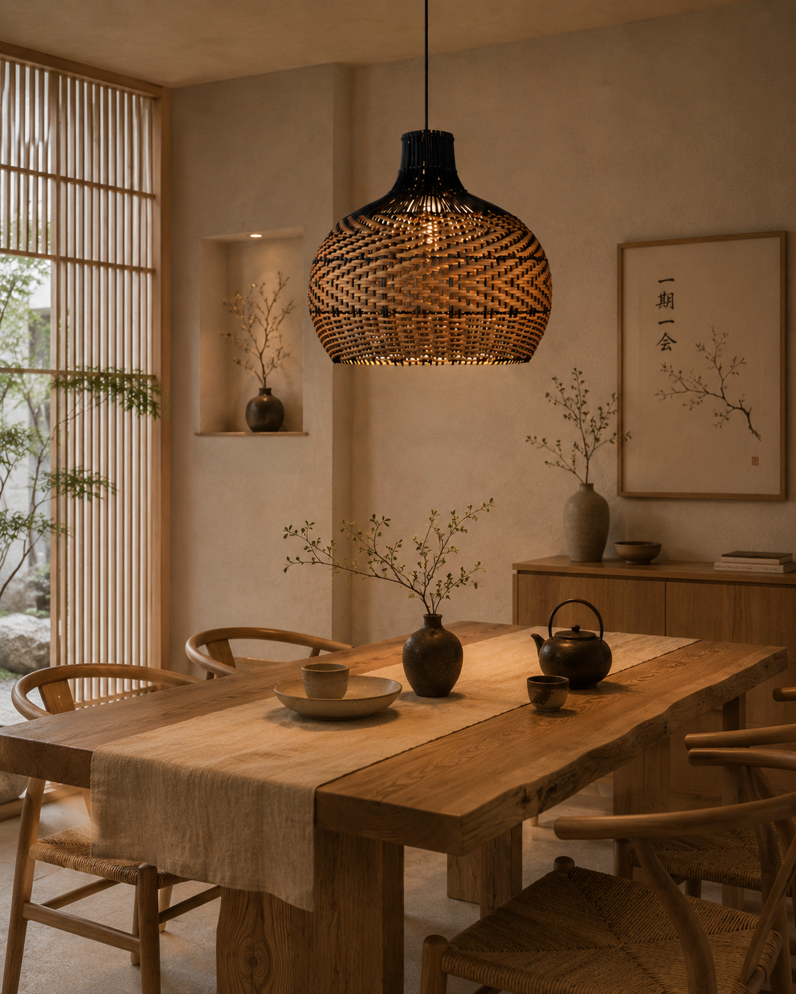 Handwoven Rattan Pendant Light – Modern Boho Wicker Hanging Lamp for Hospitality & Residential Projects