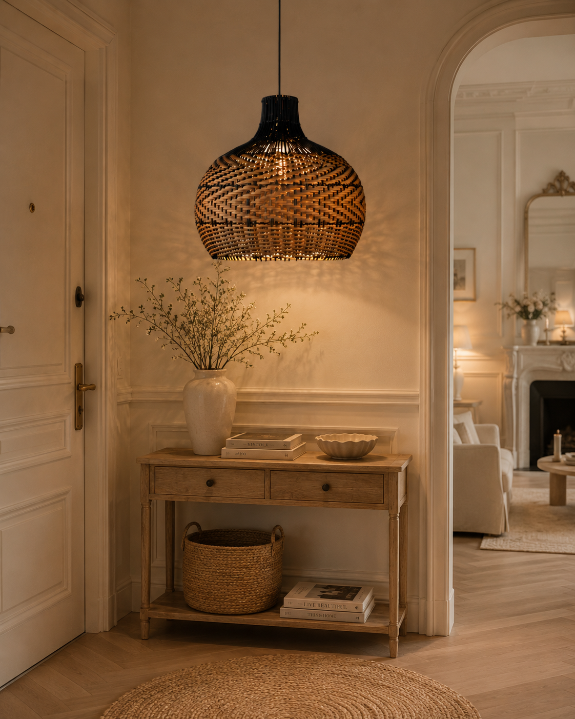 Handwoven Rattan Pendant Light – Modern Boho Wicker Hanging Lamp for Hospitality & Residential Projects