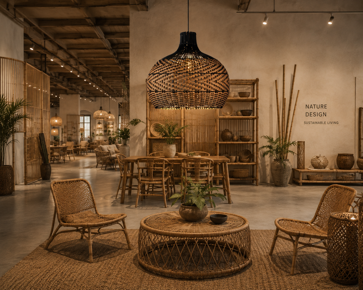 Handwoven Rattan Pendant Light – Modern Boho Wicker Hanging Lamp for Hospitality & Residential Projects