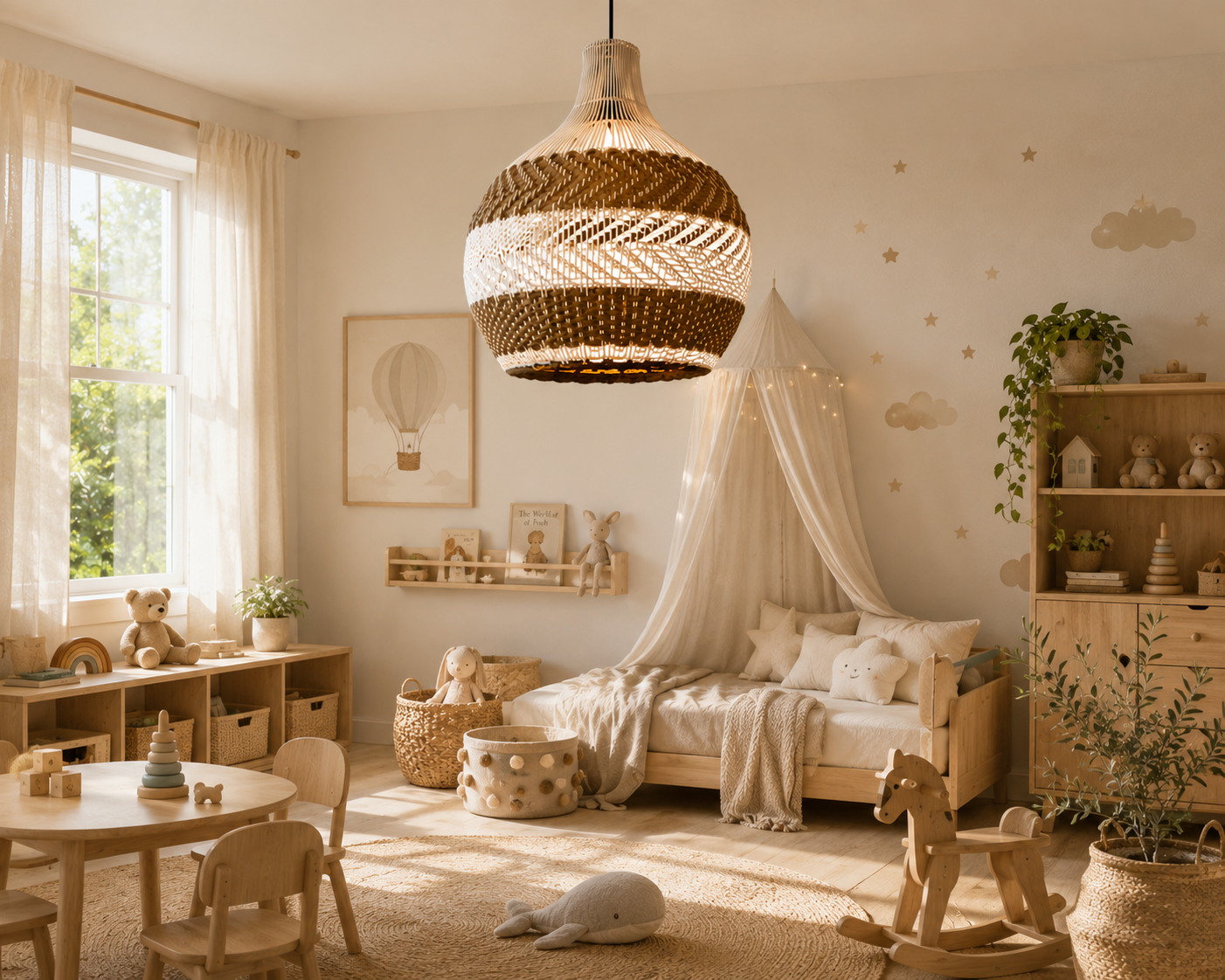 Handwoven Two-Tone Rattan Pendant Light – Modern Organic Hanging Lamp for Hospitality & Interior Design Projects