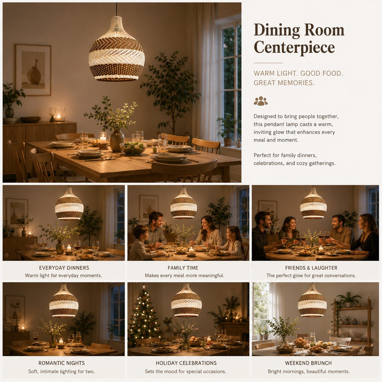 Handwoven Two-Tone Rattan Pendant Light – Modern Organic Hanging Lamp for Hospitality & Interior Design Projects