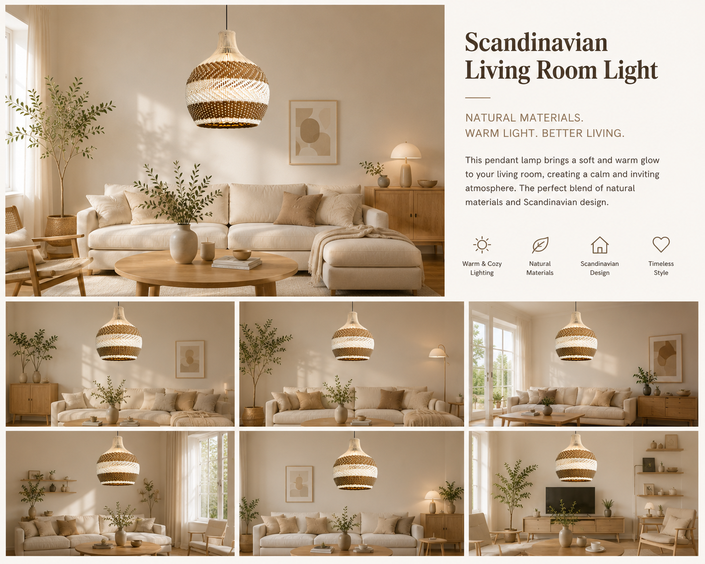 Handwoven Two-Tone Rattan Pendant Light – Modern Organic Hanging Lamp for Hospitality & Interior Design Projects