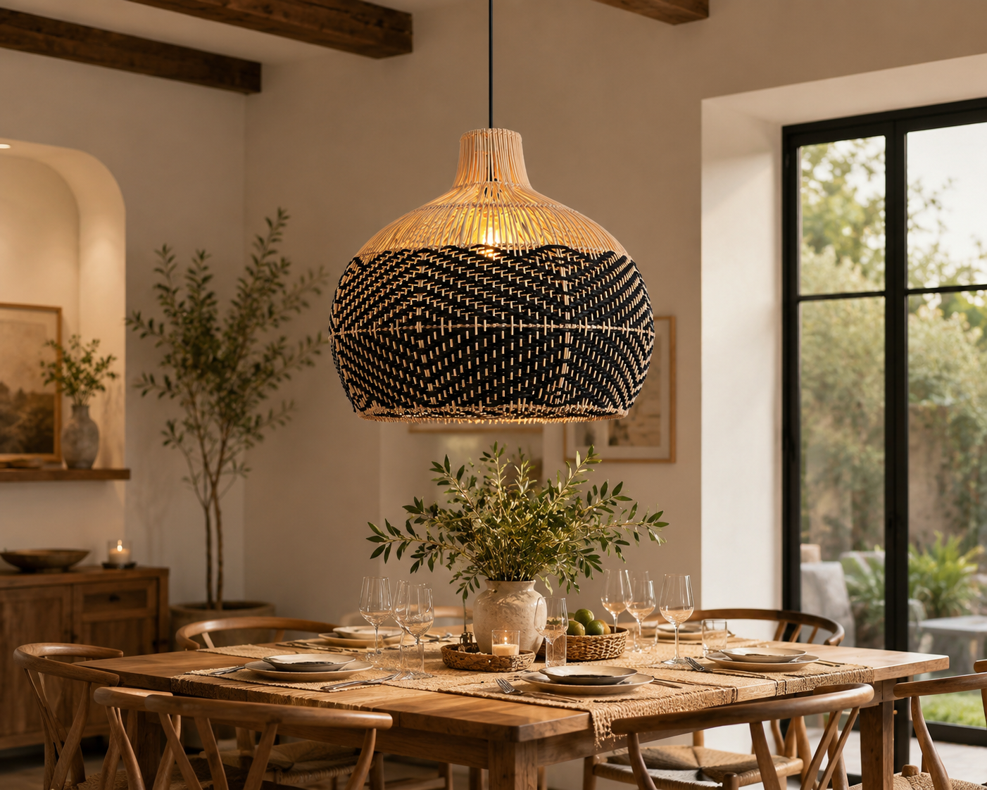 Wabi-Sabi Handwoven Rattan Pendant Light – Contemporary Boho Hanging Ceiling Lamp for Hospitality & Interior Projects