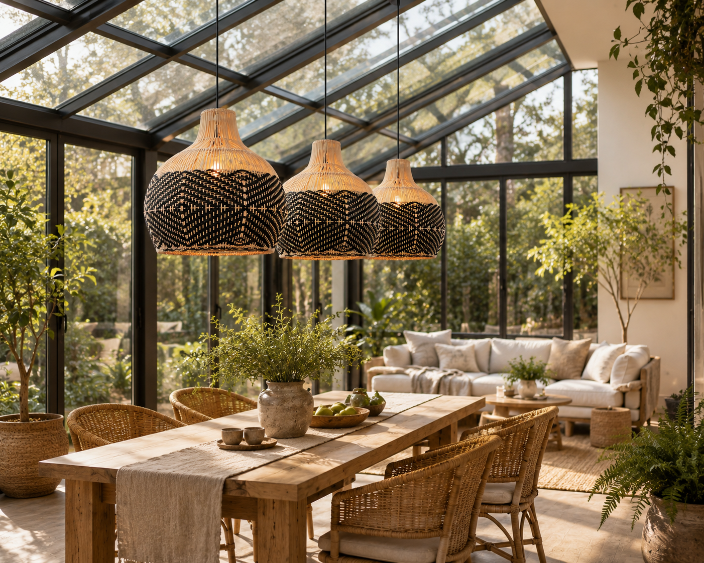 Wabi-Sabi Handwoven Rattan Pendant Light – Contemporary Boho Hanging Ceiling Lamp for Hospitality & Interior Projects