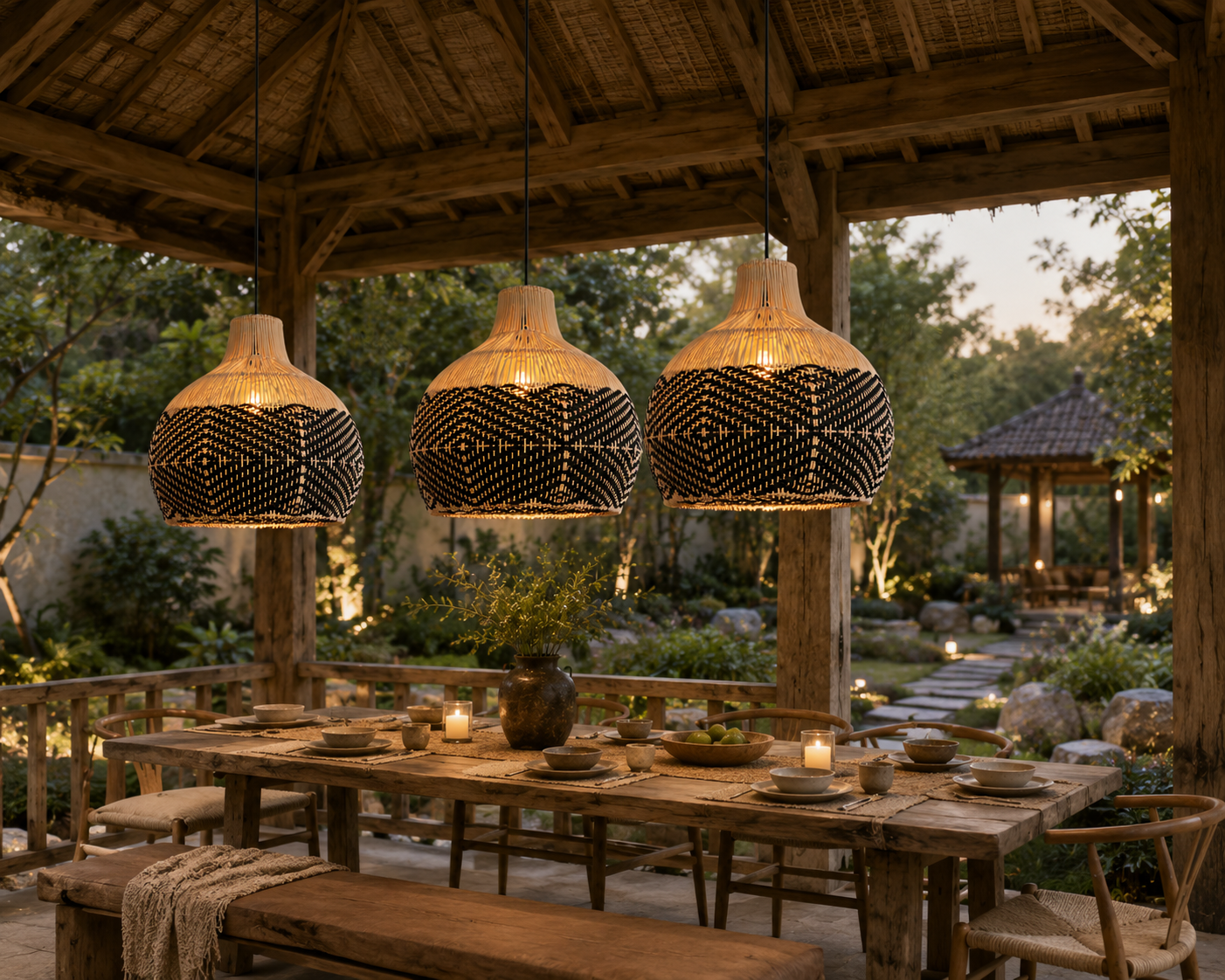 Wabi-Sabi Handwoven Rattan Pendant Light – Contemporary Boho Hanging Ceiling Lamp for Hospitality & Interior Projects