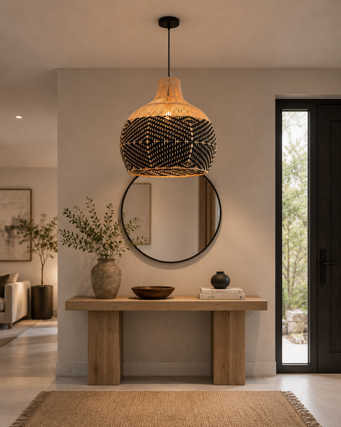 Wabi-Sabi Handwoven Rattan Pendant Light – Contemporary Boho Hanging Ceiling Lamp for Hospitality & Interior Projects