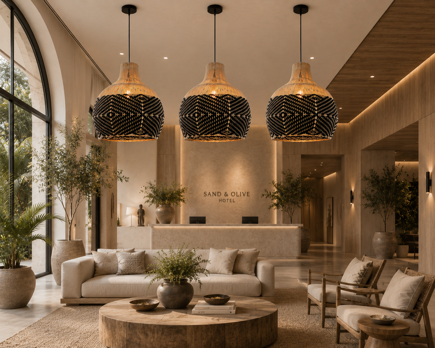Wabi-Sabi Handwoven Rattan Pendant Light – Contemporary Boho Hanging Ceiling Lamp for Hospitality & Interior Projects