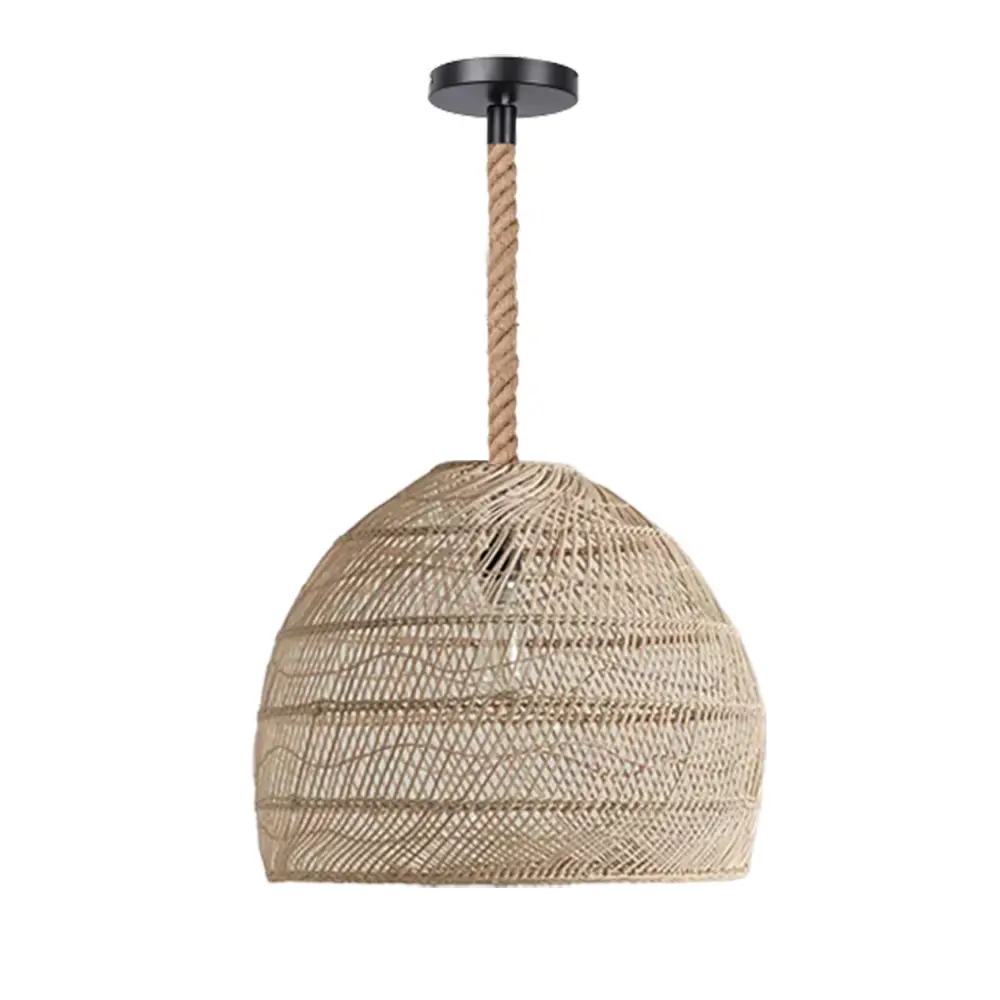 Handwoven Dome Rattan Pendant Light with Rope Suspension for Hospitality, Resort & Commercial Interior Projects
