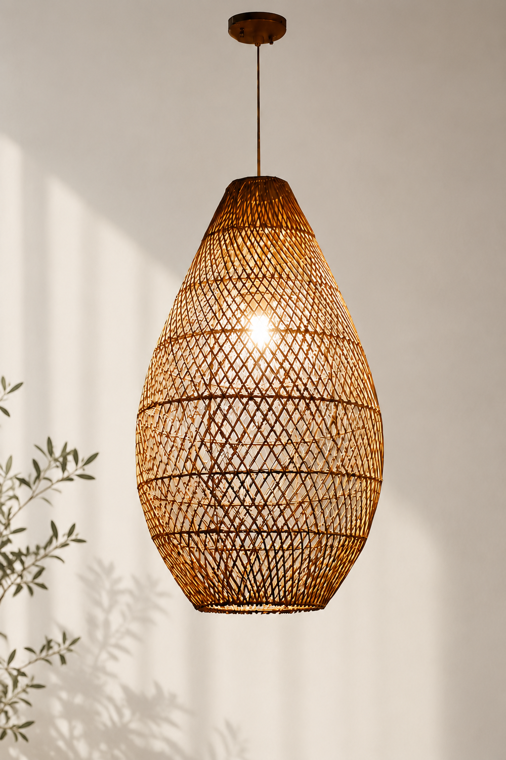 Handwoven Teardrop Rattan Pendant Light Natural Wicker Hanging Lamp for Hotel Resort Restaurant Projects