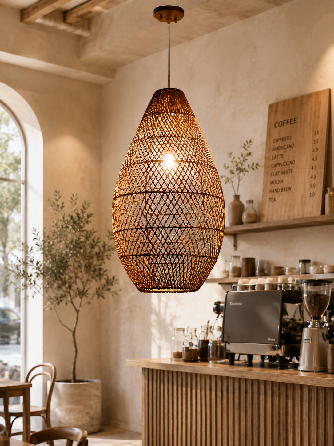 Handwoven Teardrop Rattan Pendant Light Natural Wicker Hanging Lamp for Hotel Resort Restaurant Projects
