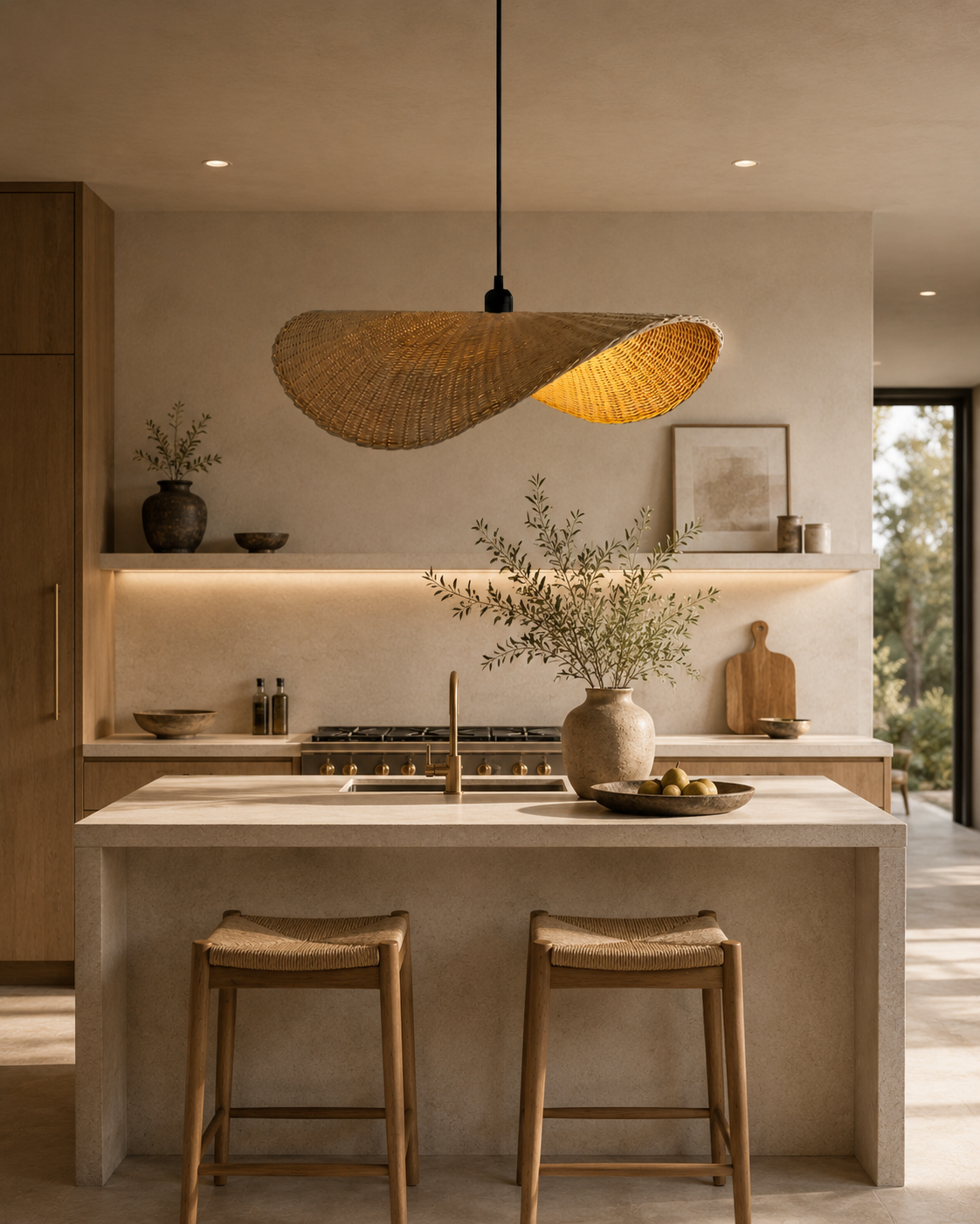 Contemporary Handwoven Rattan Wave Pendant Light for Hospitality, Restaurant & Interior Design Projects