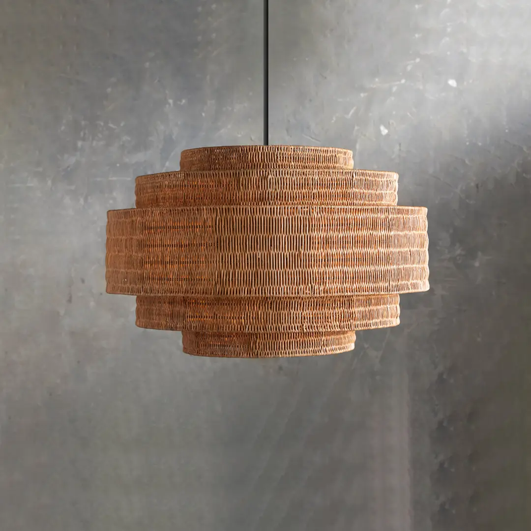Handwoven Natural Rattan Layered Pendant Light 60cm | Organic Modern Wabi-Sabi Hanging Lamp