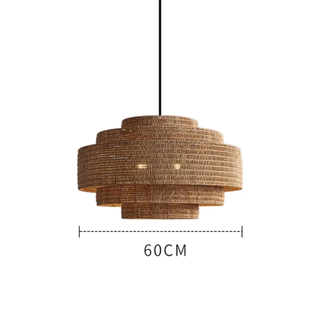 Handwoven Natural Rattan Layered Pendant Light 60cm | Organic Modern Wabi-Sabi Hanging Lamp