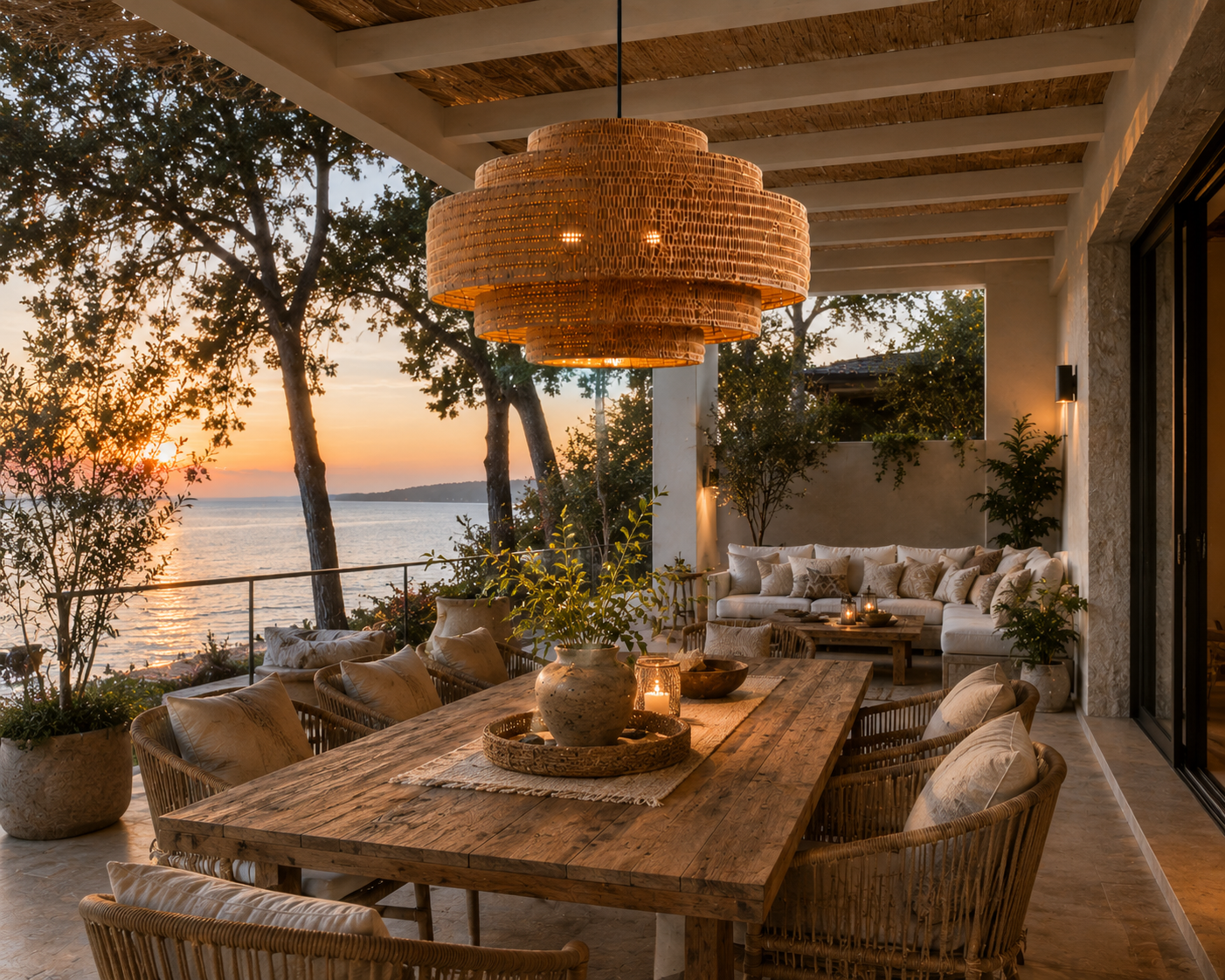 Handwoven Natural Rattan Layered Pendant Light 60cm | Organic Modern Wabi-Sabi Hanging Lamp