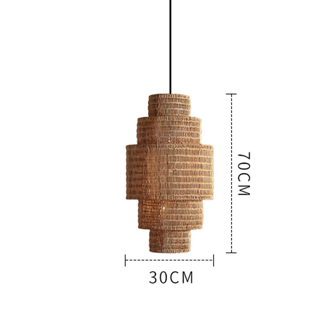 Handwoven Vertical Rattan Pendant Light 30×70cm | Sculptural Wabi-Sabi Hanging Lamp for Hospitality Projects