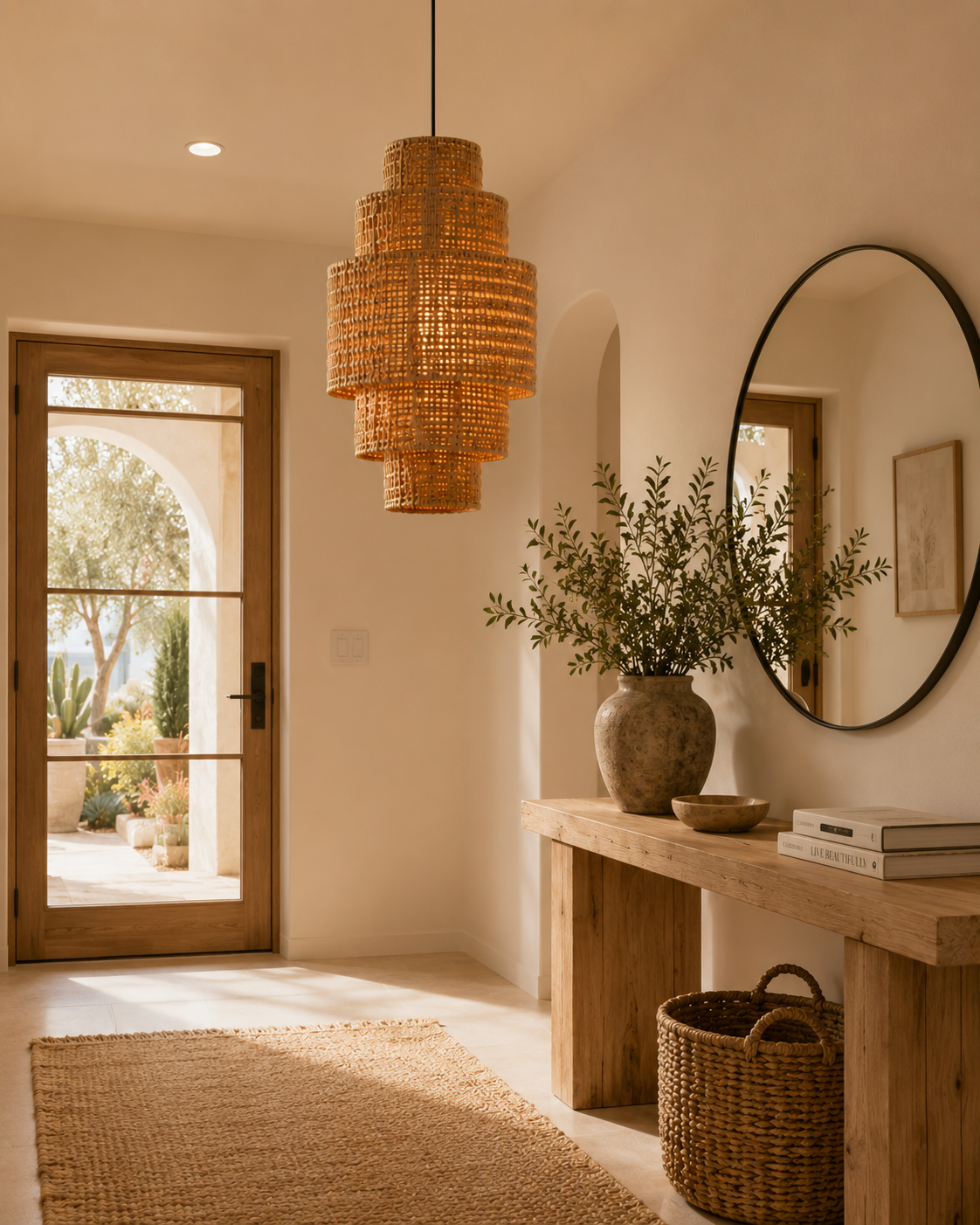 Handwoven Vertical Rattan Pendant Light 30×70cm | Sculptural Wabi-Sabi Hanging Lamp for Hospitality Projects