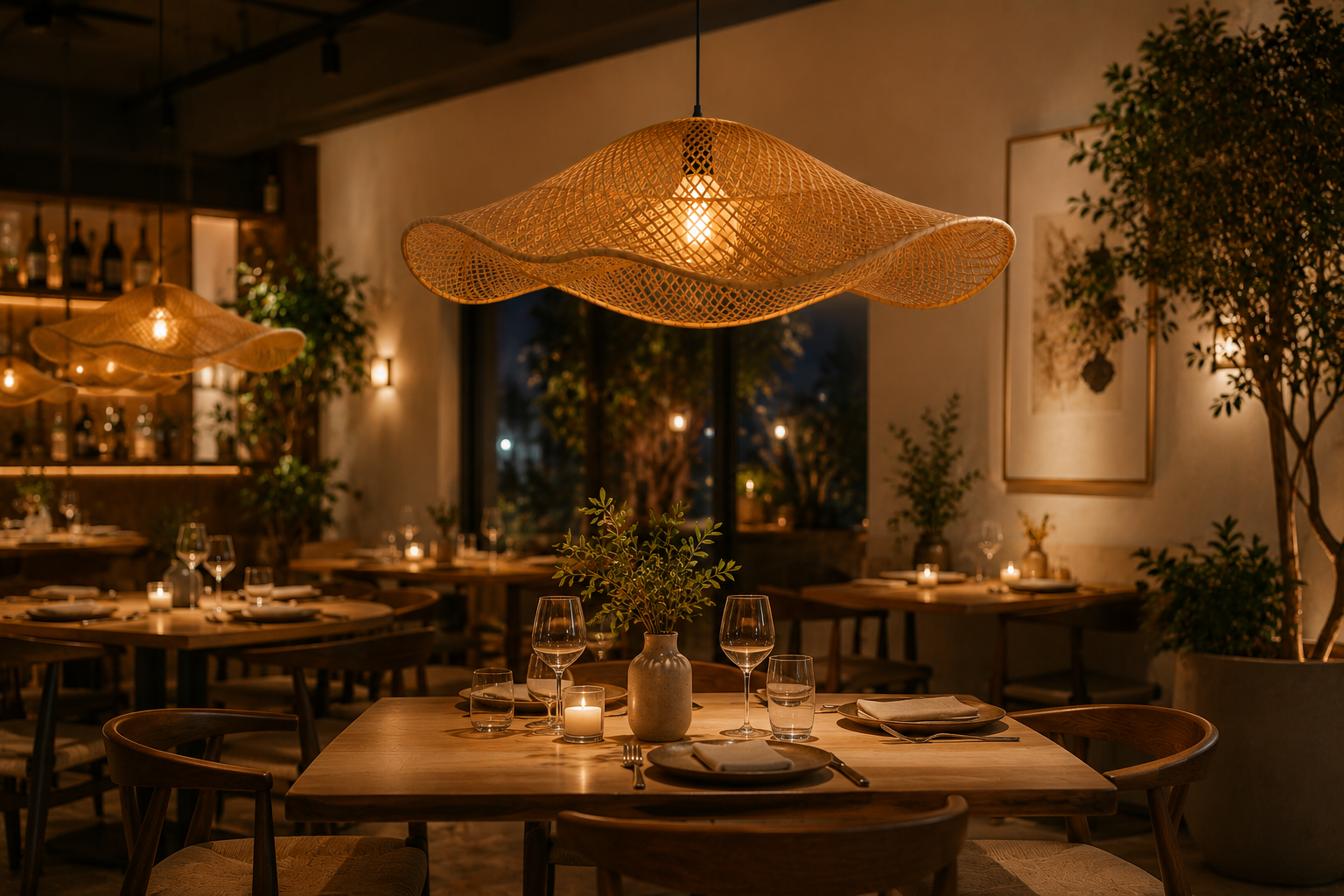 Modern Wave Handwoven Rattan Pendant Light for Dining Room Living Room Boho Decor