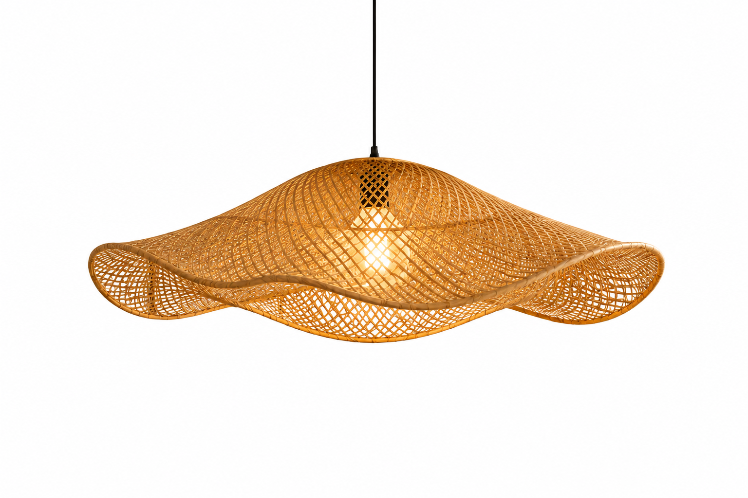 Modern Wave Handwoven Rattan Pendant Light for Dining Room Living Room Boho Decor