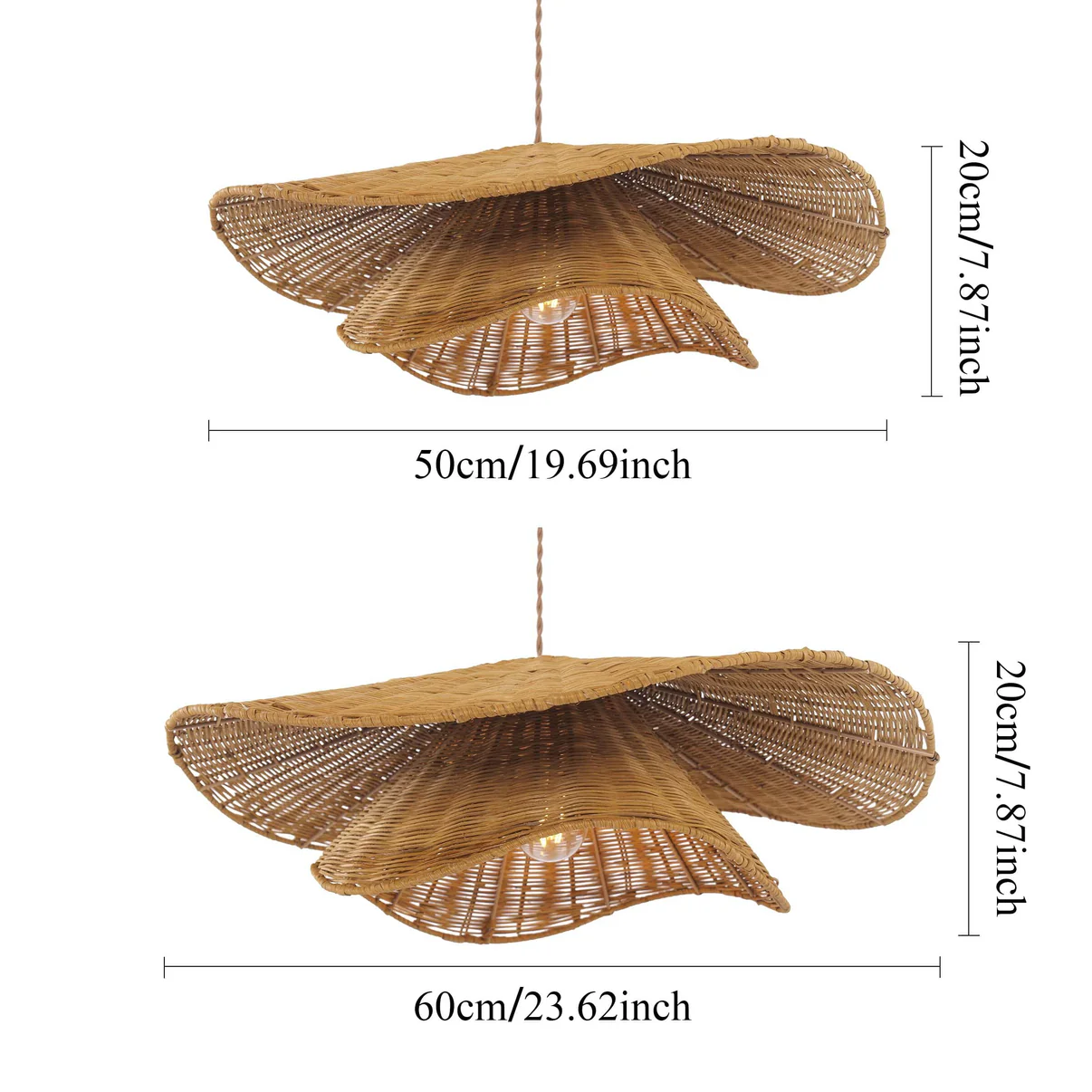 Creative Layered Rattan Pendant Light Artistic Wave Shape Hanging Lamp