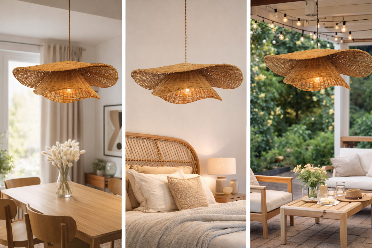 Creative Layered Rattan Pendant Light Artistic Wave Shape Hanging Lamp