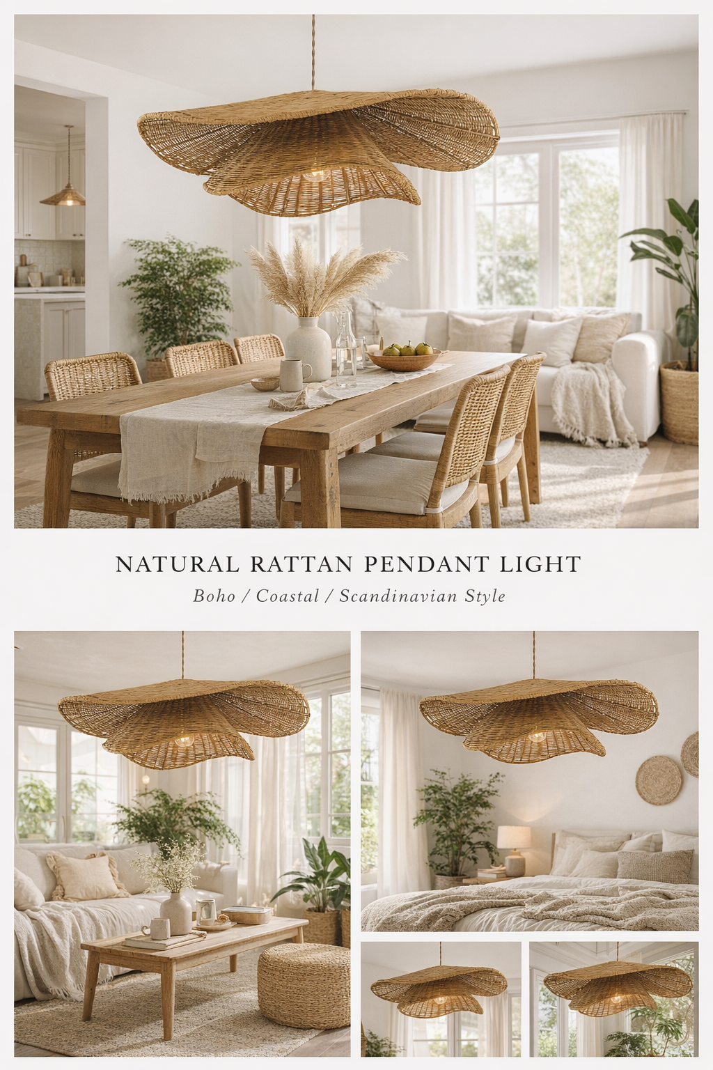 Creative Layered Rattan Pendant Light Artistic Wave Shape Hanging Lamp
