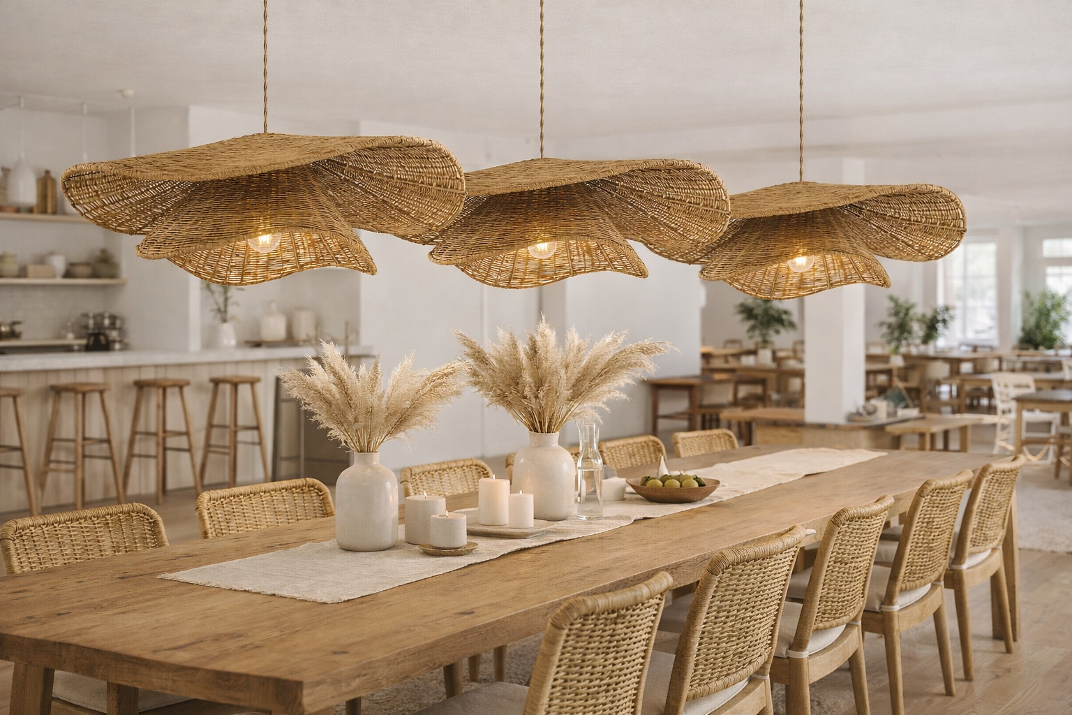 Creative Layered Rattan Pendant Light Artistic Wave Shape Hanging Lamp