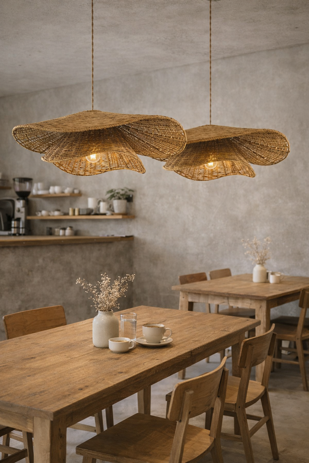 Creative Layered Rattan Pendant Light Artistic Wave Shape Hanging Lamp